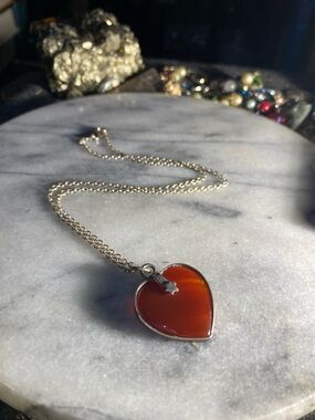 Carnelian Heart in Sterling Silver Stamped W 16” Sterling Chain
